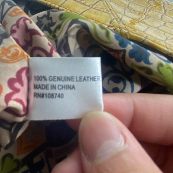 Helen Welsh Leather Shoulder Bag Purse Embossed Crocodile Reptile Print Yellow - Picture 7 of 8